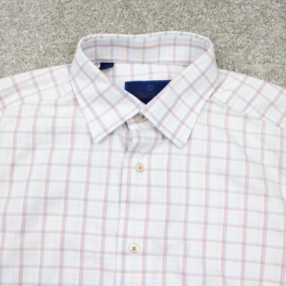 David Donahue Men's Dress Shirt - White with Blue and Red Plaid - Picture 7 of 14